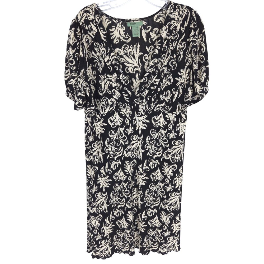 Anthropologie Maple Filigree Damask Silk Dress Empire Flowy Comfy Boho M